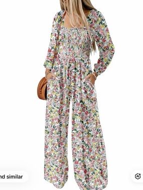 Floral Smocked Wide Leg Jumpsuit